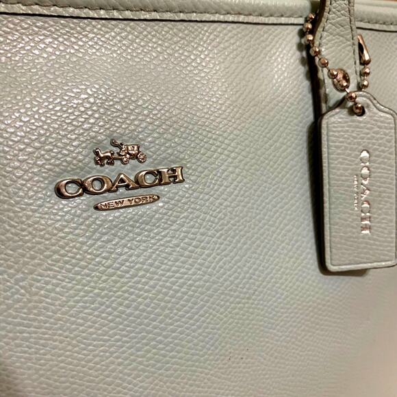 COACH Cross Grain Leather Zip Top CITY TOTE in Sea Glass F36875 - Picture 2 of 16